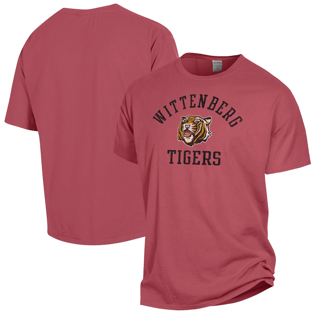 Men's ComfortWash Red Wittenberg University Tigers Arch Logo Garment Dyed T-Shirt