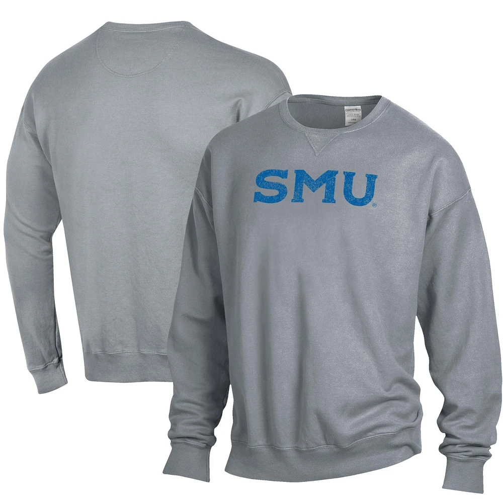 Men's ComfortWash Gray SMU Mustangs Garment Dyed Pullover Sweatshirt