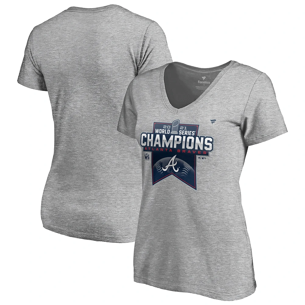 Women's Fanatics Heathered Gray Atlanta Braves 2021 World Series Champions Locker Room Plus Size V-Neck T-Shirt