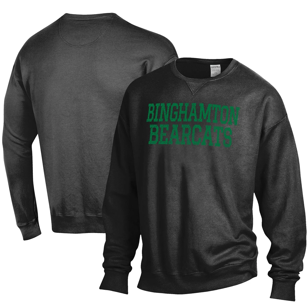 Men's ComfortWash Black Binghamton Bearcats Stack Garment Dyed Crewneck Pullover Sweatshirt
