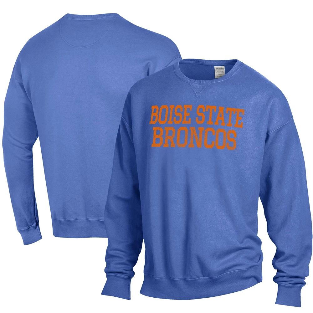 Men's ComfortWash Royal Boise State Broncos Stack Garment Dyed Crewneck Pullover Sweatshirt