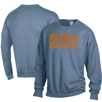 Men's ComfortWash Steel Blue Bucknell Bison Stack Garment Dyed Crewneck Pullover Sweatshirt