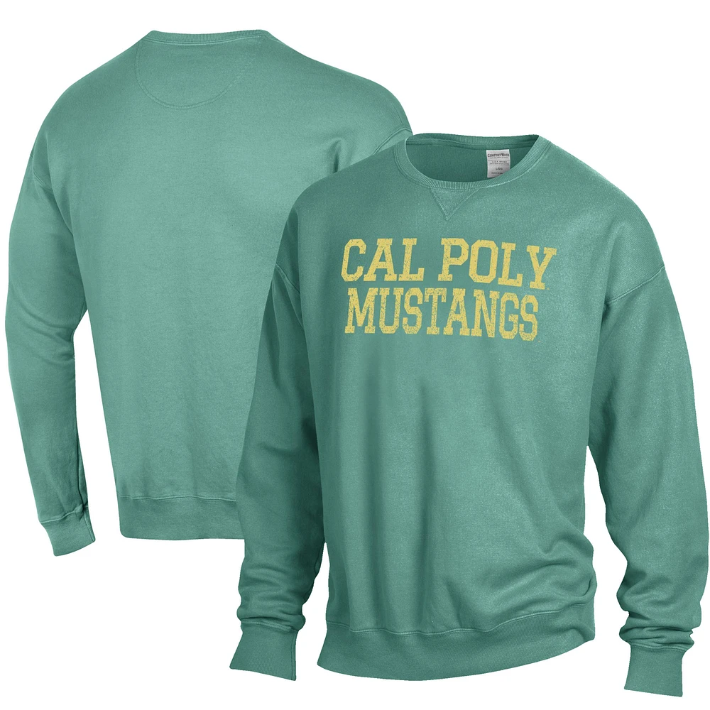 Men's ComfortWash Green Cal Poly Mustangs Stack Garment Dyed Crewneck Pullover Sweatshirt