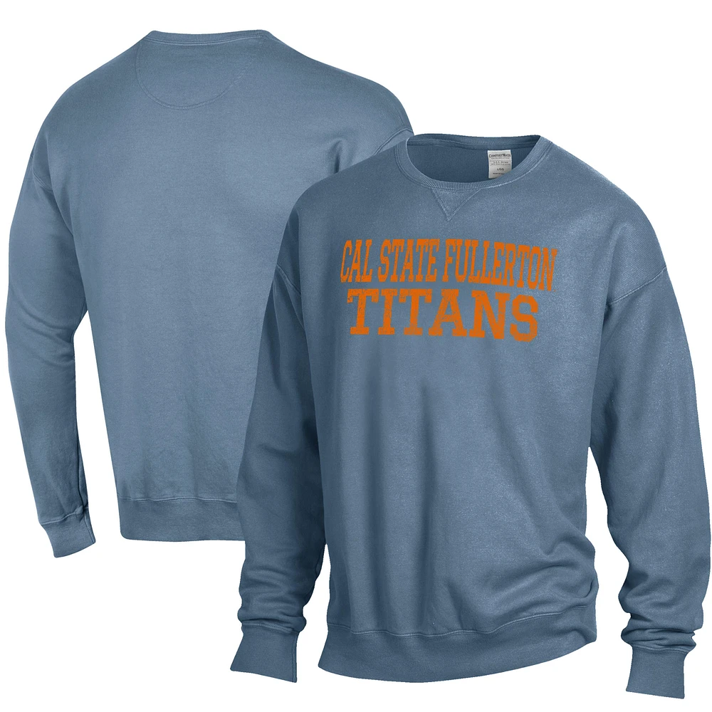 Men's ComfortWash Steel Blue Cal State Fullerton Titans Stack Garment Dyed Crewneck Pullover Sweatshirt