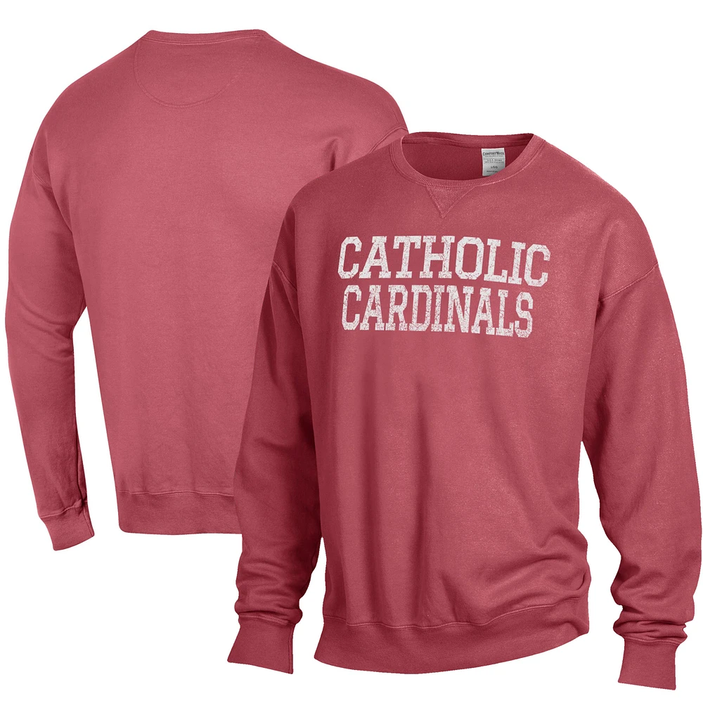 Men's ComfortWash Cardinal Catholic University Cardinals Stack Garment Dyed Crewneck Pullover Sweatshirt
