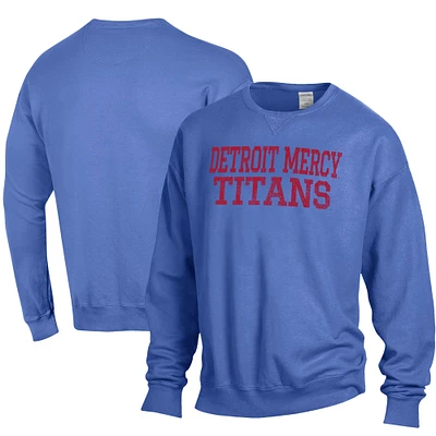 Men's ComfortWash Blue University of Detroit Mercy Titans Stack Garment Dyed Crewneck Pullover Sweatshirt