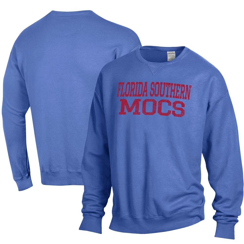 Men's ComfortWash Blue Florida Southern Moccasins Stack Garment Dyed Crewneck Pullover Sweatshirt