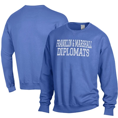 Men's ComfortWash Blue Franklin & Marshall Diplomats Stack Garment Dyed Crewneck Pullover Sweatshirt
