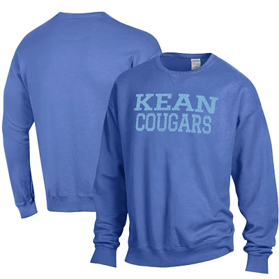Men's ComfortWash Blue Kean University Cougars Stack Garment Dyed Crewneck Pullover Sweatshirt
