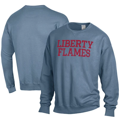 Men's ComfortWash Steel Blue Liberty Flames Stack Garment Dyed Crewneck Pullover Sweatshirt