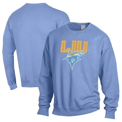 Men's ComfortWash Powder Blue LIU Sharks Stack Garment Dyed Crewneck Pullover Sweatshirt