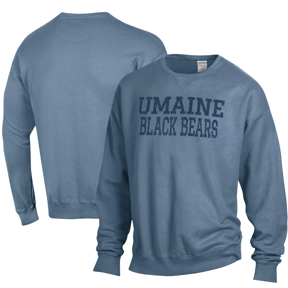 Men's ComfortWash Steel Blue Maine Black Bears Stack Garment Dyed Crewneck Pullover Sweatshirt