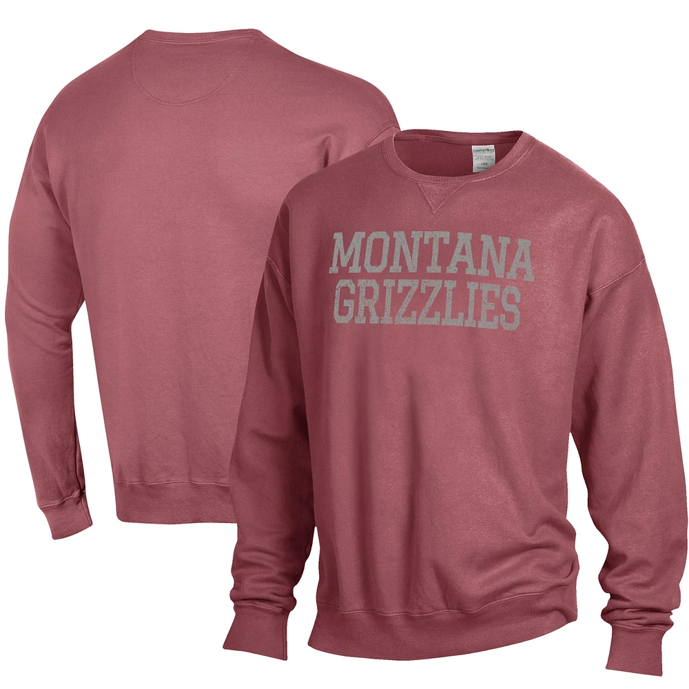 Men's ComfortWash Maroon Montana Grizzlies Stack Garment Dyed Crewneck Pullover Sweatshirt