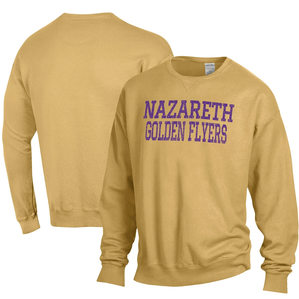 Men's ComfortWash Gold Nazareth College Golden Flyers Stack Garment Dyed Crewneck Pullover Sweatshirt