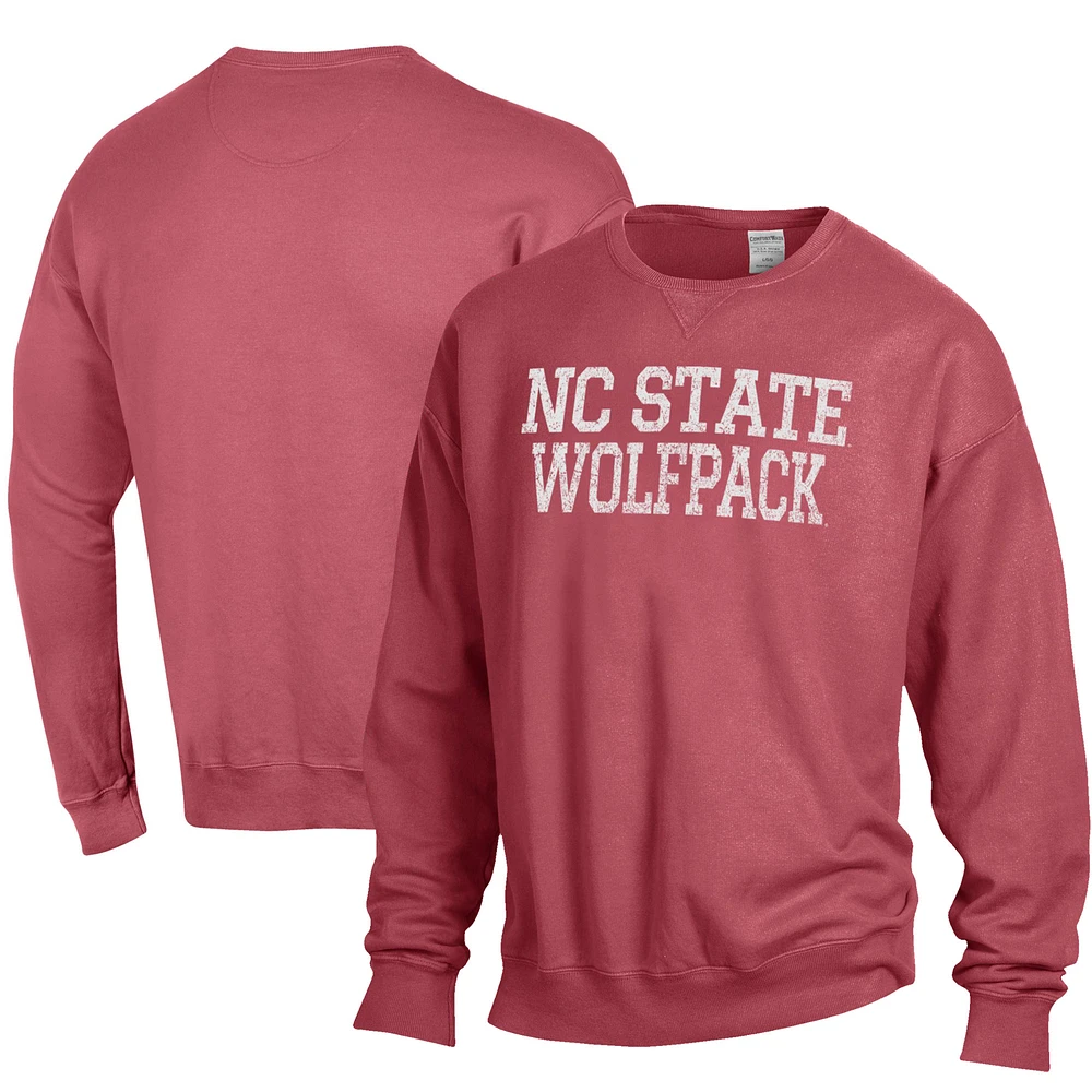 Men's ComfortWash Red NC State Wolfpack Stack Garment Dyed Crewneck Pullover Sweatshirt