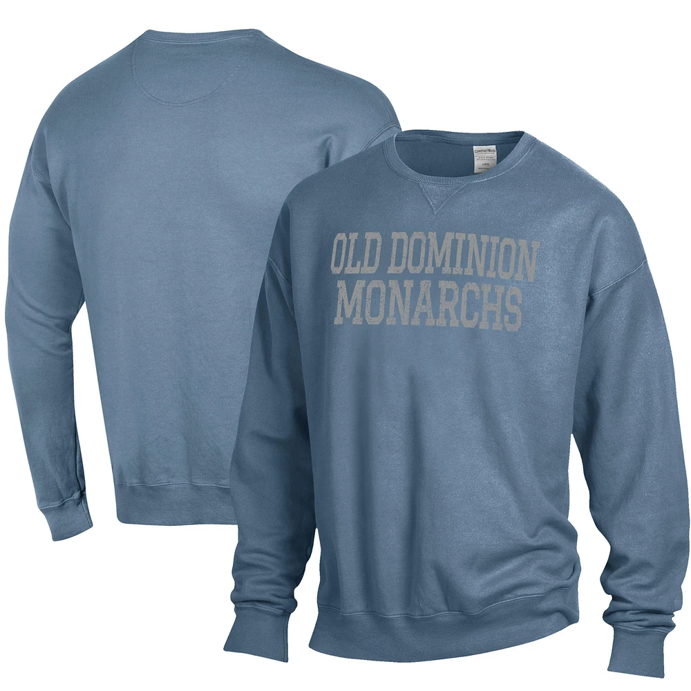 Men's ComfortWash Steel Blue Old Dominion Monarchs Stack Garment Dyed Crewneck Pullover Sweatshirt