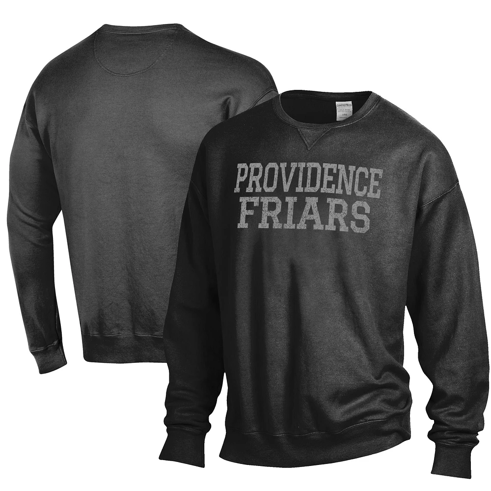 Men's ComfortWash Black Providence Friars Stack Garment Dyed Crewneck Pullover Sweatshirt