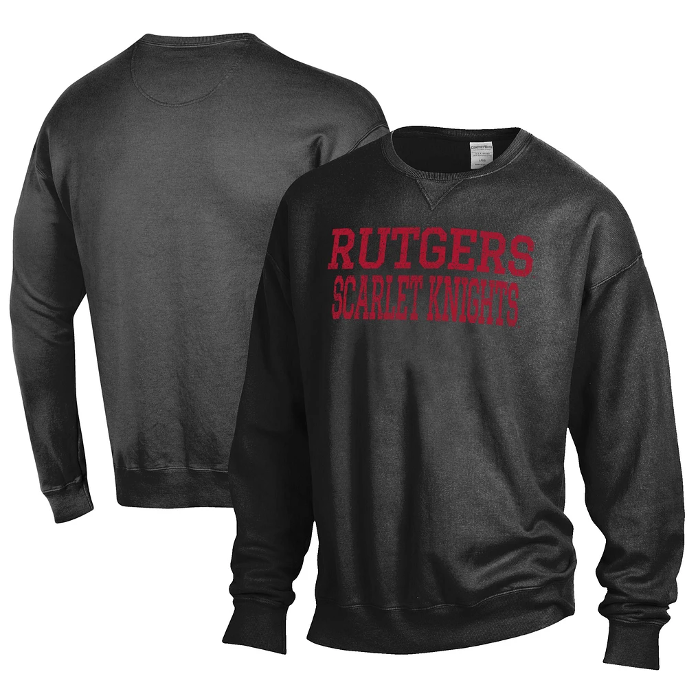 Men's ComfortWash Black Rutgers Scarlet Knights Stack Garment Dyed Crewneck Pullover Sweatshirt