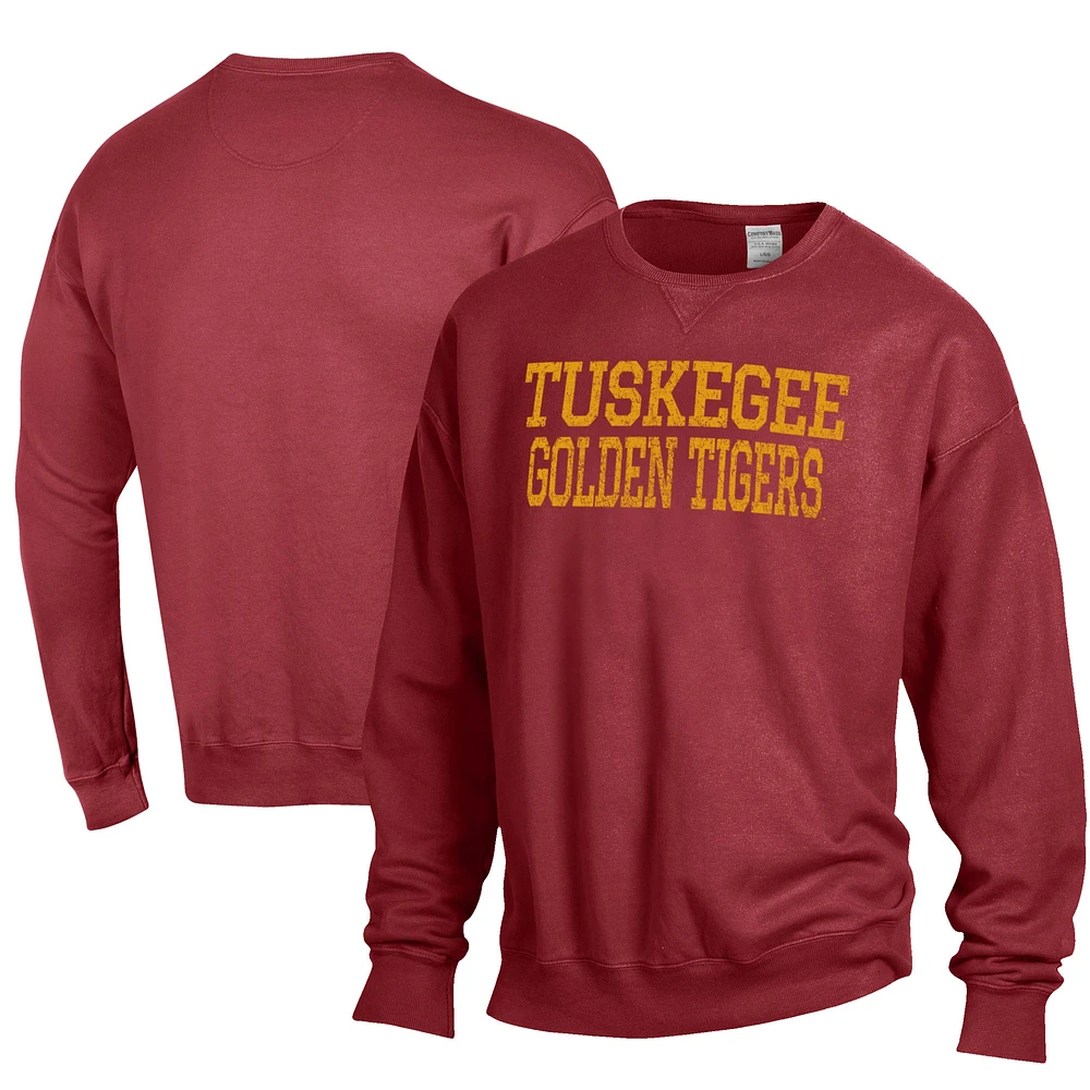 Men's ComfortWash Crimson Tuskegee Golden Tigers Stack Garment Dyed Crewneck Pullover Sweatshirt