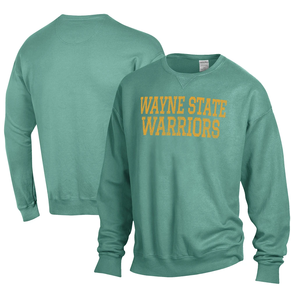 Men's ComfortWash Green Wayne State Warriors Stack Garment Dyed Crewneck Pullover Sweatshirt