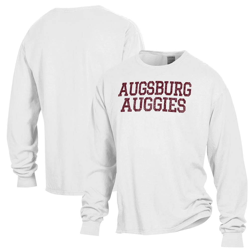 Men's ComfortWash White Augsburg University Stack Garment Dyed Long Sleeve T-Shirt