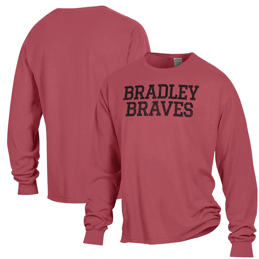 Men's ComfortWash Red Bradley Braves Stack Garment Dyed Long Sleeve T-Shirt
