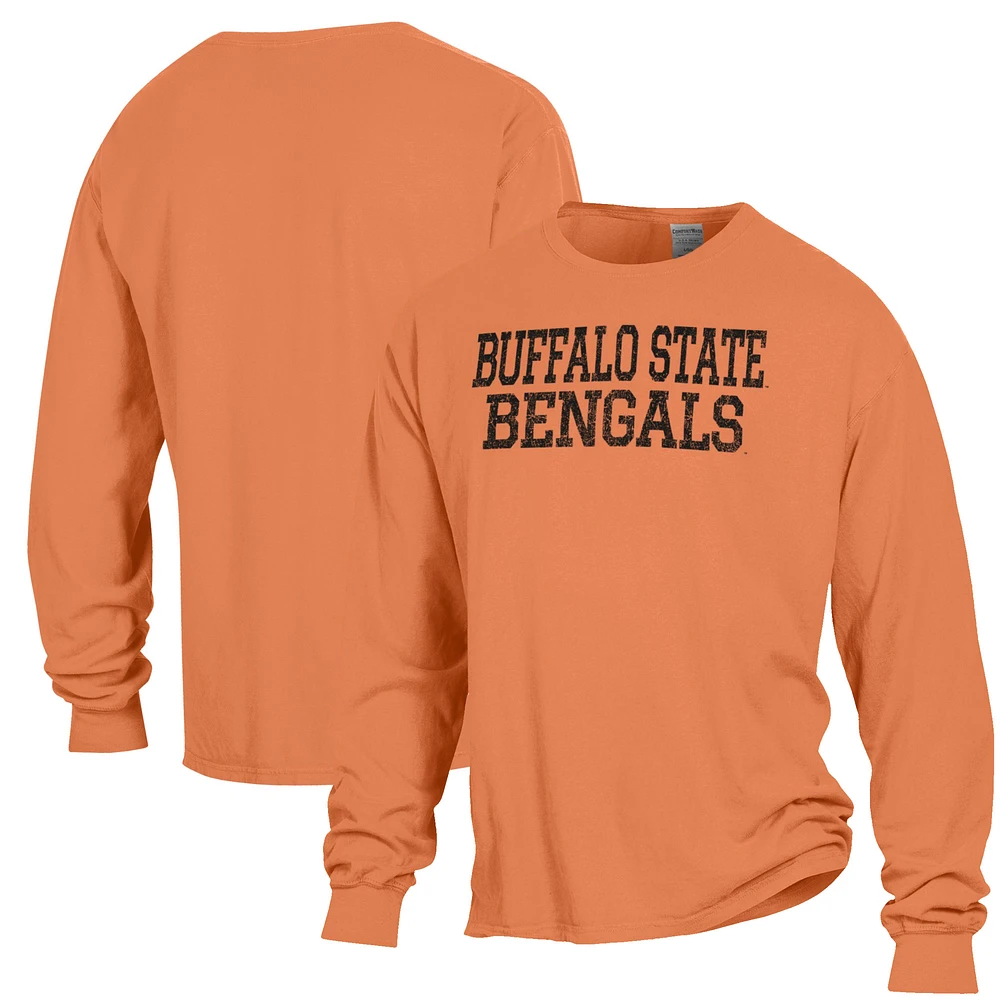 Men's ComfortWash Orange Buffalo State Bengals Stack Garment Dyed Long Sleeve T-Shirt