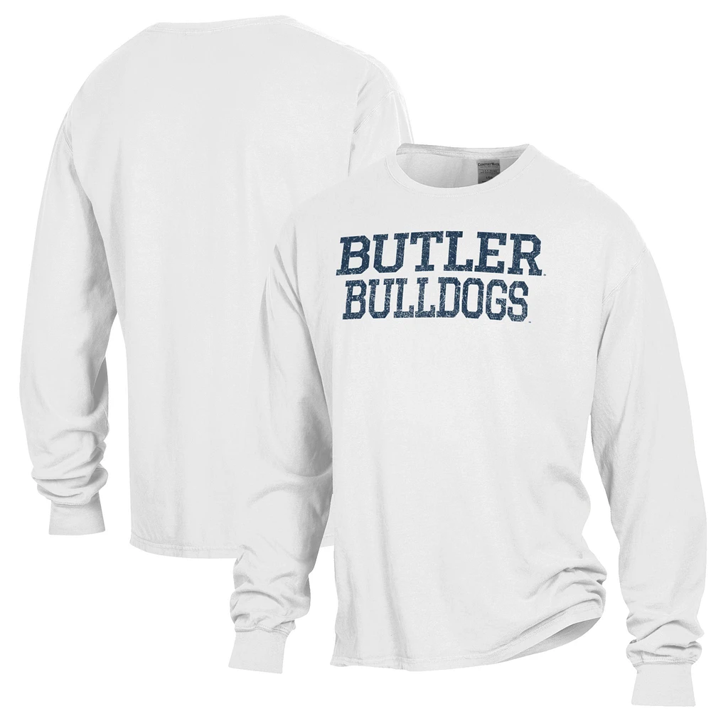 Men's ComfortWash White Butler Bulldogs Stack Garment Dyed Long Sleeve T-Shirt