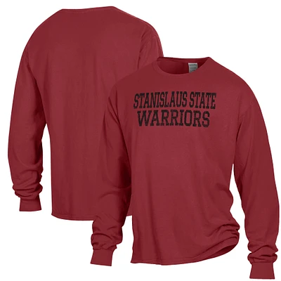 Men's ComfortWash Red Cal State Stanislaus Warriors Stack Garment Dyed Long Sleeve T-Shirt