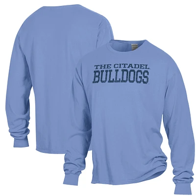 Men's ComfortWash Powder Blue Citadel Bulldogs Stack Garment Dyed Long Sleeve T-Shirt