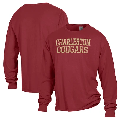 Men's ComfortWash Maroon Charleston Cougars Stack Garment Dyed Long Sleeve T-Shirt