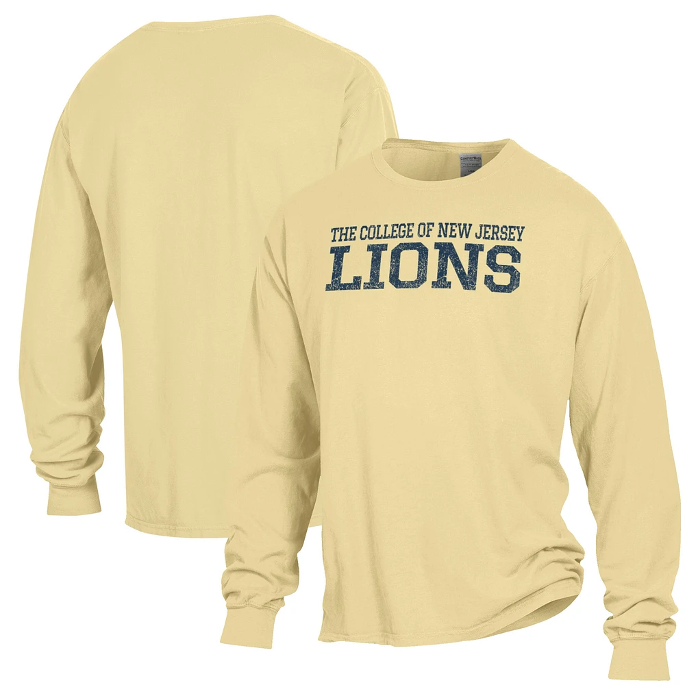 Men's ComfortWash Gold College of New Jersey Lions Stack Garment Dyed Long Sleeve T-Shirt