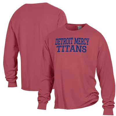 Men's ComfortWash Red University of Detroit Mercy Titans Stack Garment Dyed Long Sleeve T-Shirt