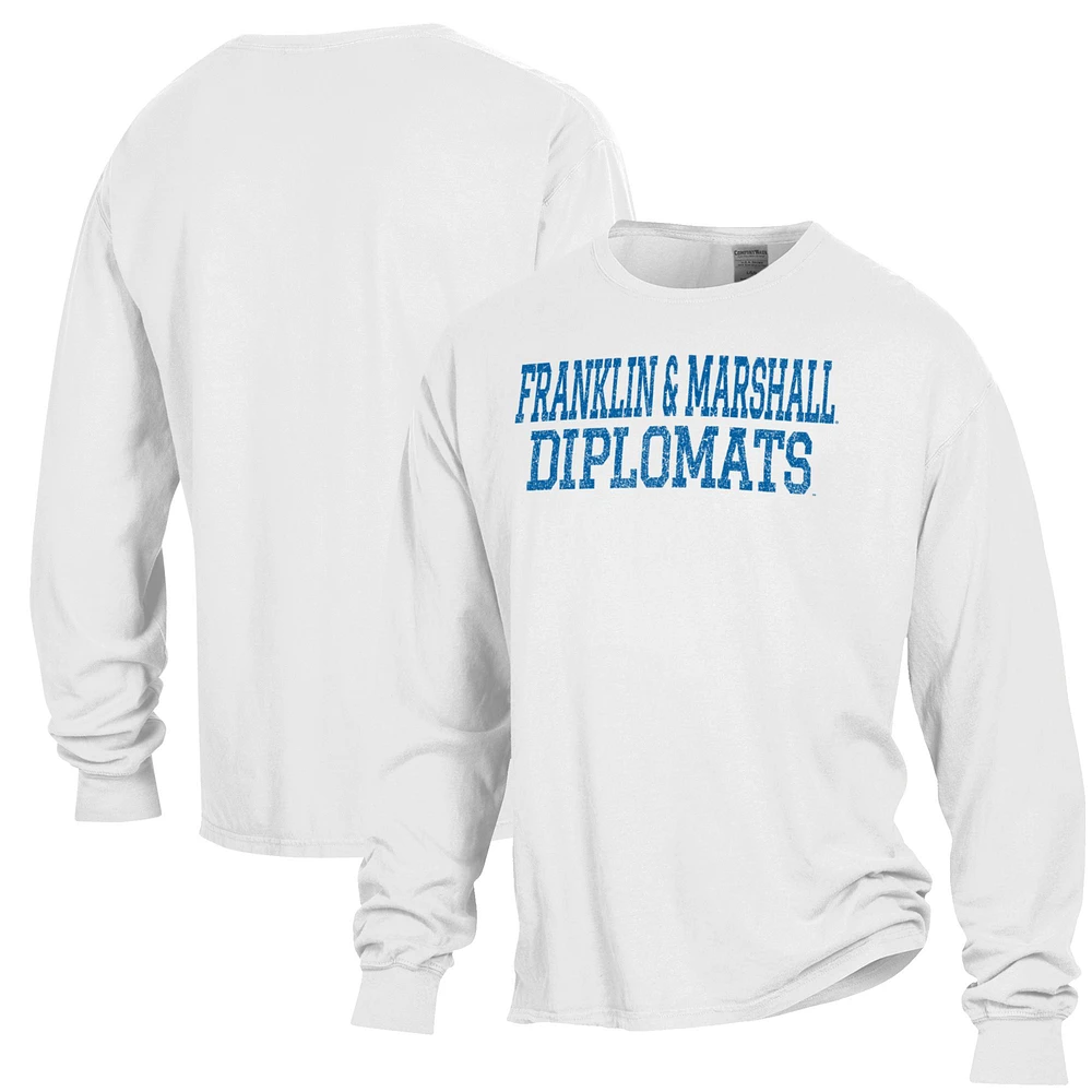 Men's ComfortWash White Franklin & Marshall Diplomats Stack Garment Dyed Long Sleeve T-Shirt