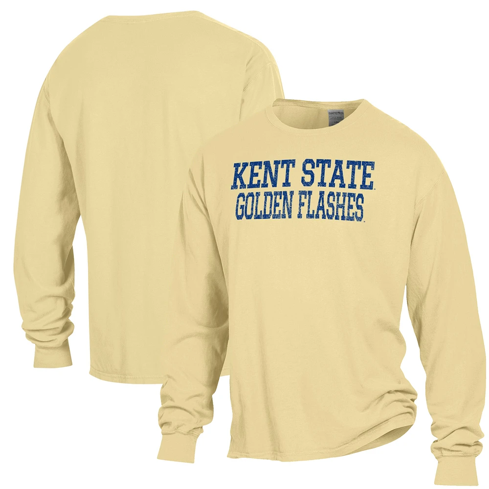 Men's ComfortWash Gold Kent State Golden Flashes Stack Garment Dyed Long Sleeve T-Shirt