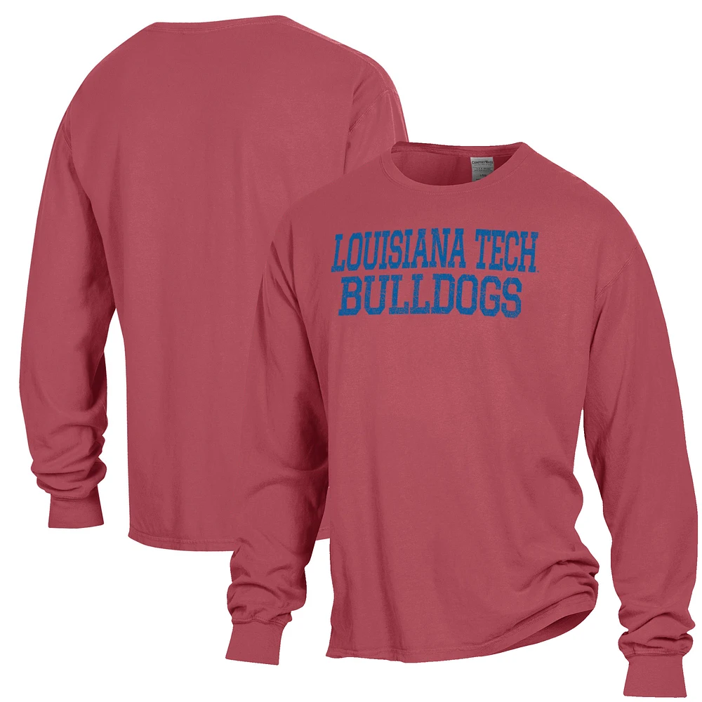 Men's ComfortWash Red Louisiana Tech Bulldogs Stack Garment Dyed Long Sleeve T-Shirt
