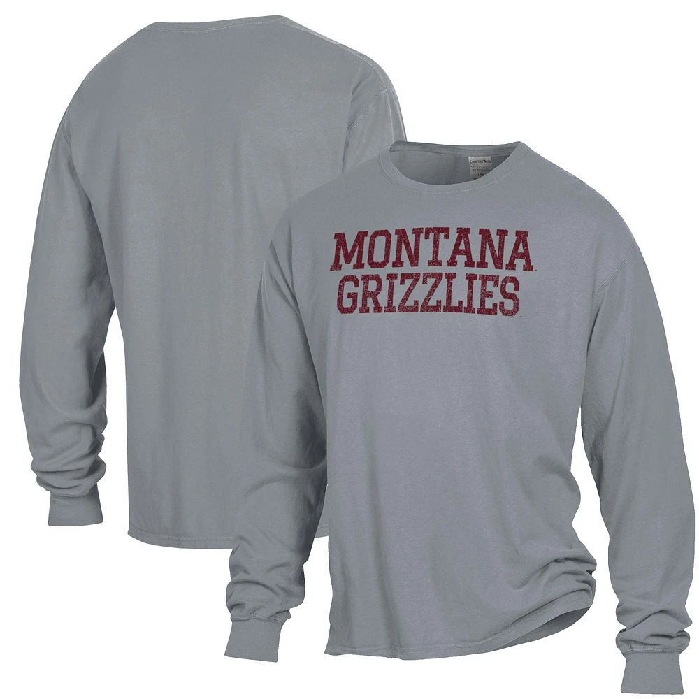 Men's ComfortWash Gray Montana Grizzlies Stack Garment Dyed Long Sleeve T-Shirt