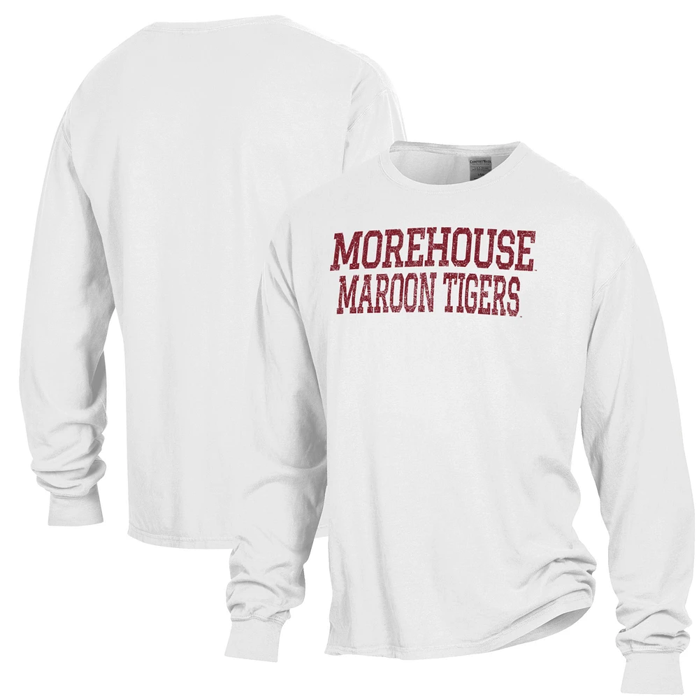 Men's ComfortWash White Morehouse Maroon Tigers Stack Garment Dyed Long Sleeve T-Shirt