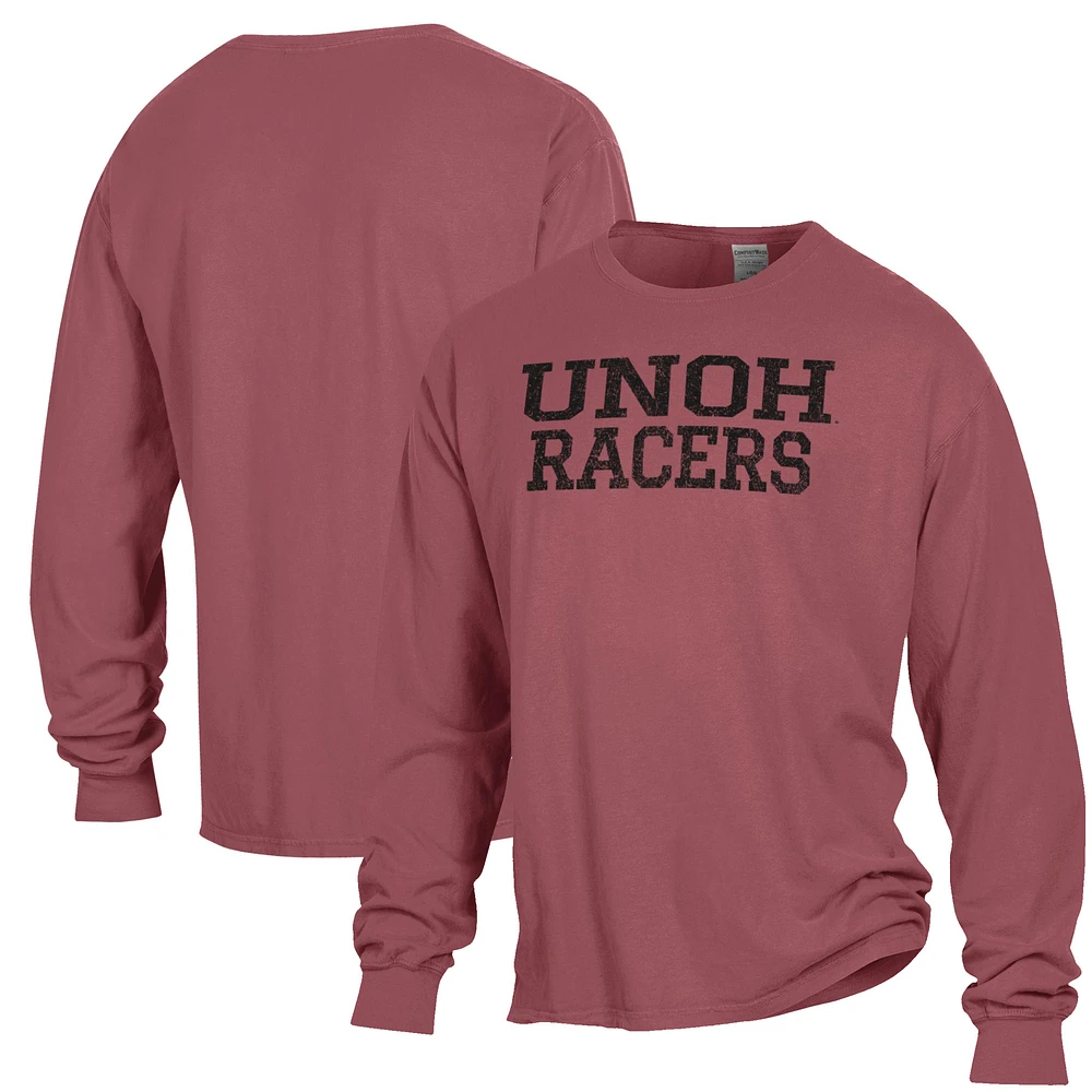 Men's ComfortWash Burgundy Northwestern Ohio Racers Stack Garment Dyed Long Sleeve T-Shirt