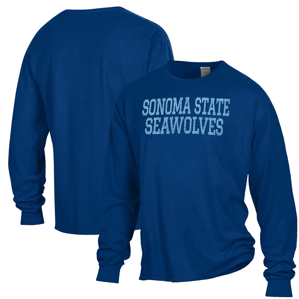 Men's ComfortWash Navy Sonoma State Seawolves Stack Garment Dyed Long Sleeve T-Shirt