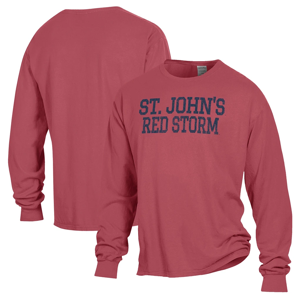 Men's ComfortWash Red St. John's Storm Stack Garment Dyed Long Sleeve T-Shirt