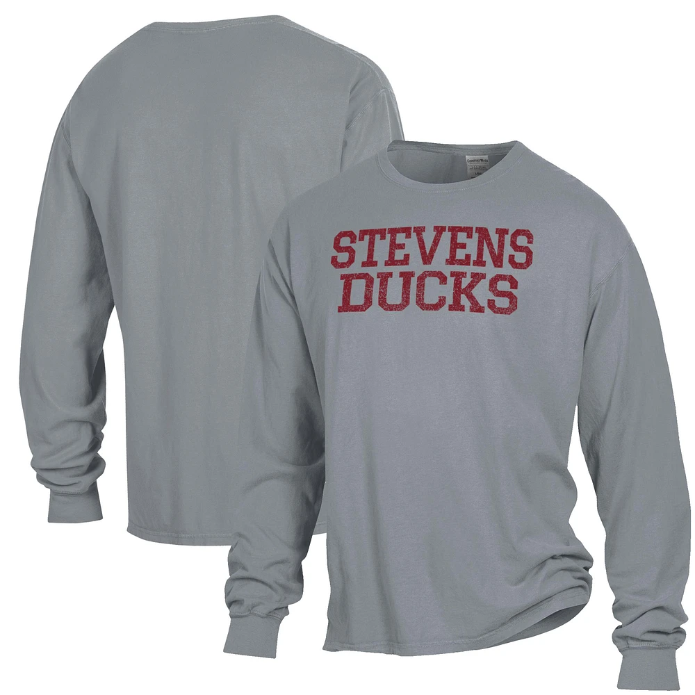 Men's ComfortWash Gray Stevens Institute of Technology Ducks Stack Garment Dyed Long Sleeve T-Shirt