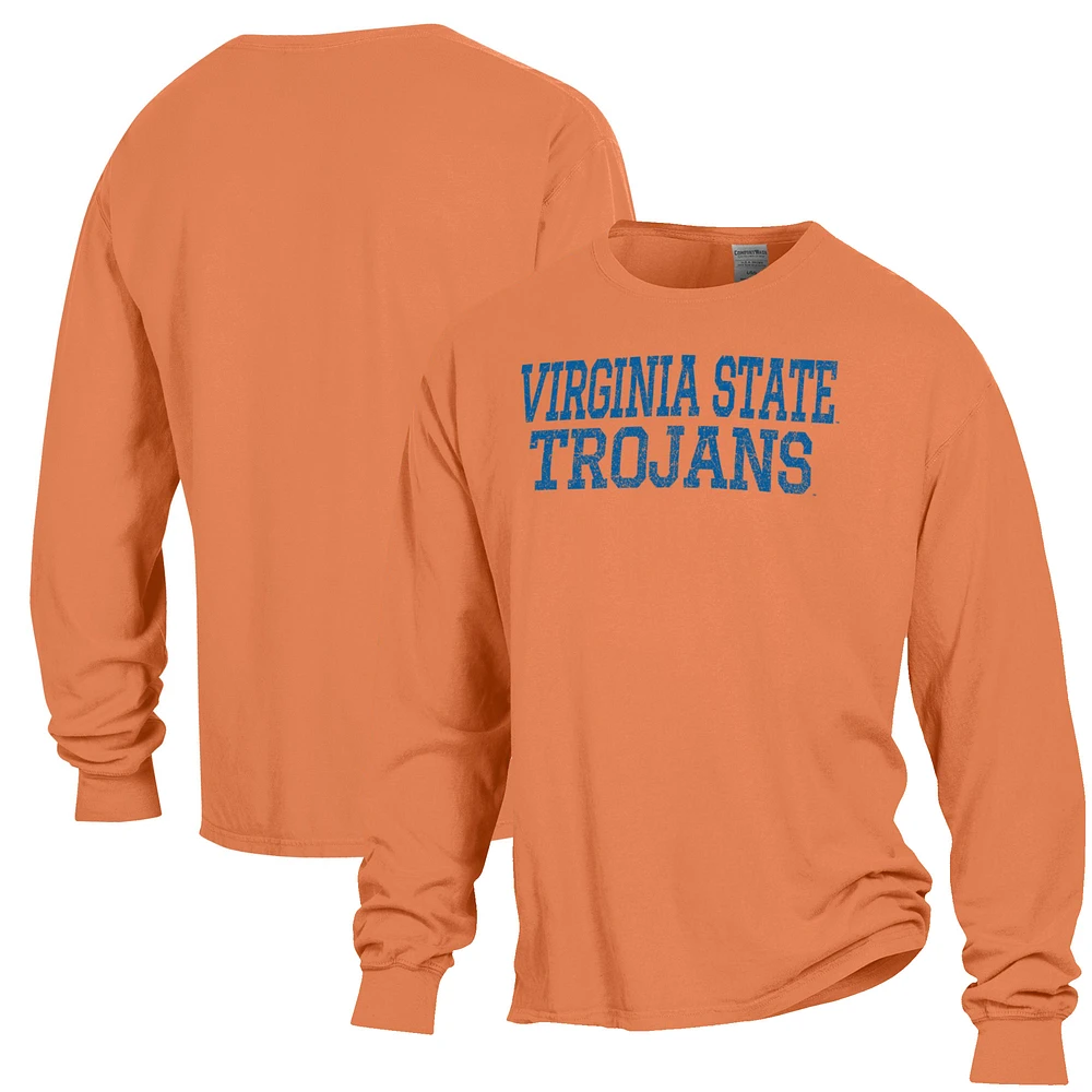 Men's ComfortWash Orange Virginia State Trojans Stack Garment Dyed Long Sleeve T-Shirt