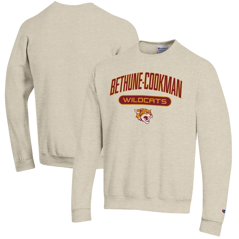 Men's Champion Heathered Oatmeal Bethune-Cookman Wildcats Eco Powerblend Crewneck Sweatshirt