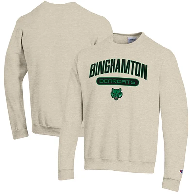 Men's Champion Heathered Oatmeal Binghamton Bearcats Eco Powerblend Crewneck Sweatshirt