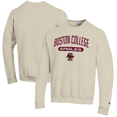 Men's Champion Heathered Oatmeal Boston College Eagles Eco Powerblend Crewneck Sweatshirt