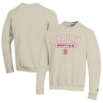 Men's Champion Heathered Oatmeal Bradley Braves Eco Powerblend Crewneck Sweatshirt