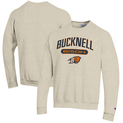 Men's Champion Heathered Oatmeal Bucknell Bison Eco Powerblend Crewneck Sweatshirt