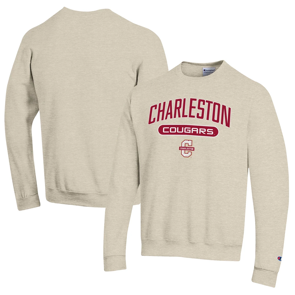 Men's Champion Heathered Oatmeal Charleston Cougars Eco Powerblend Crewneck Sweatshirt
