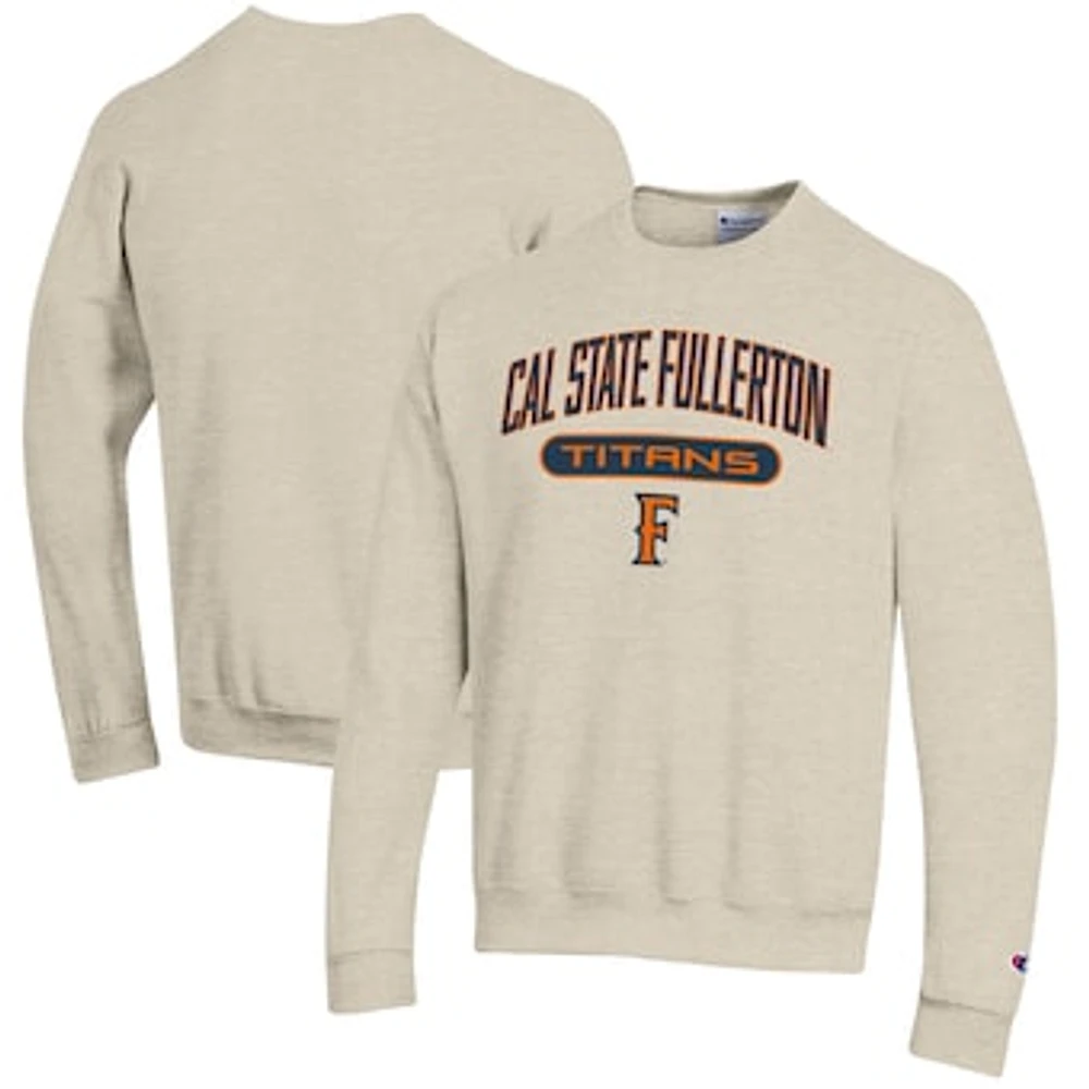 Men's Champion Heathered Oatmeal Cal State Fullerton Titans Eco Powerblend Crewneck Sweatshirt